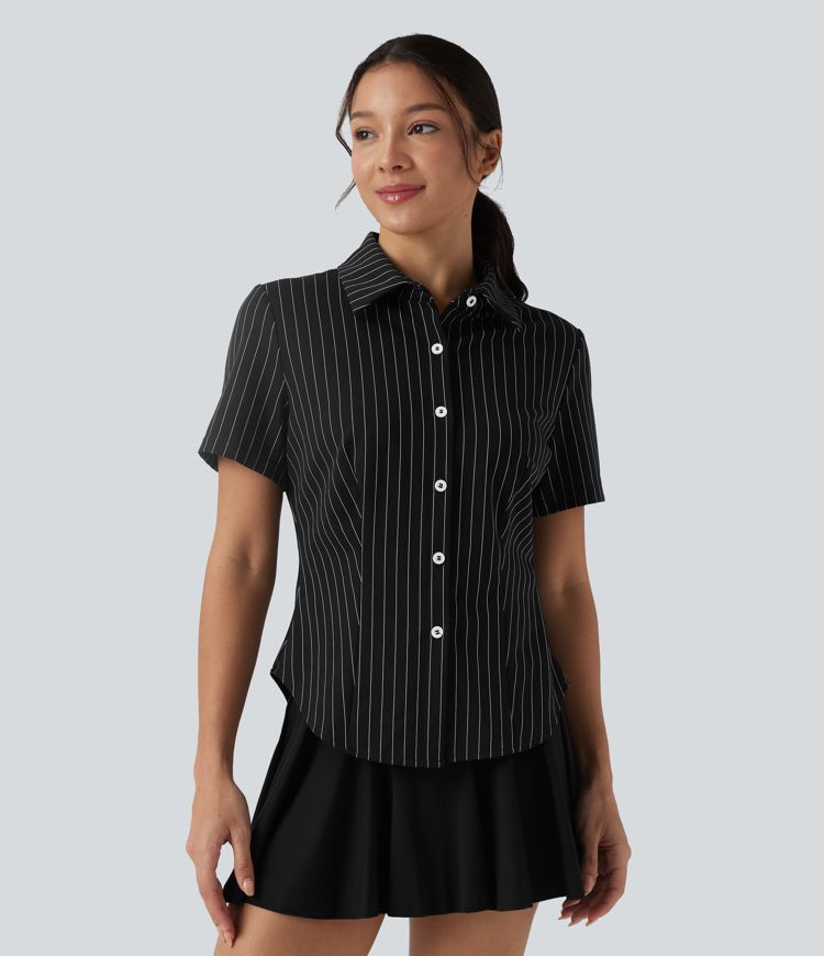 chemise décontractée à rayures à manches courtes et toucher frais