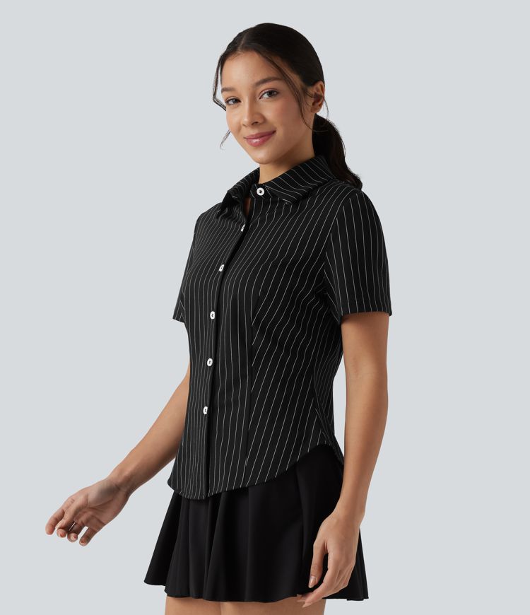 chemise décontractée à rayures à manches courtes et toucher frais