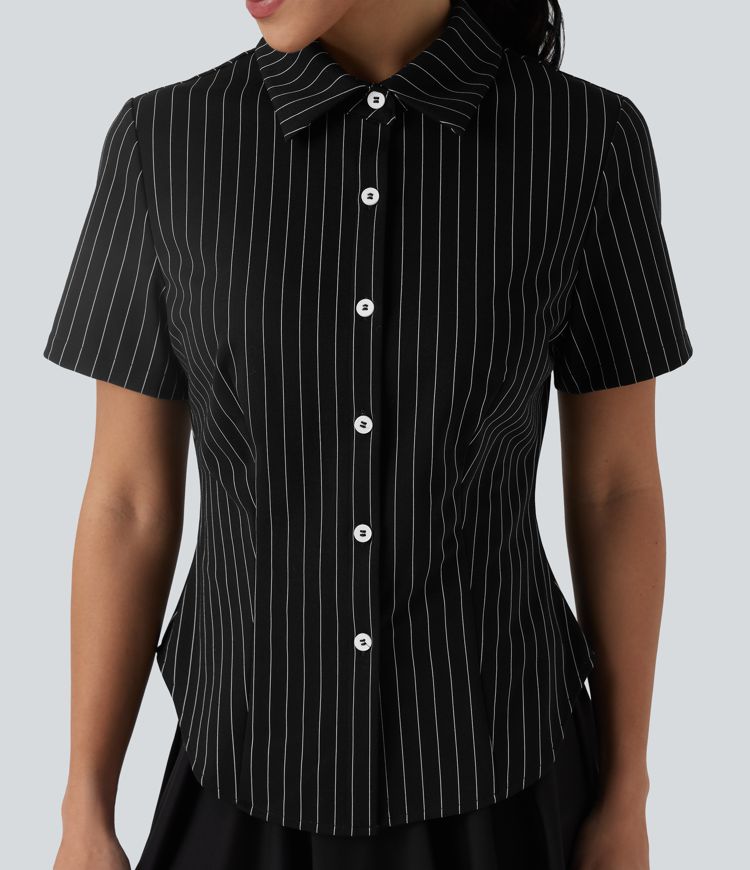 chemise décontractée à rayures à manches courtes et toucher frais