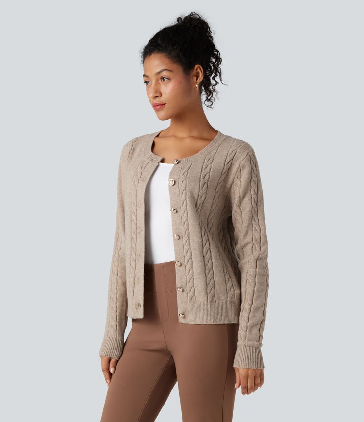 gilet de travail à col rond et manches longues en maille torsadée