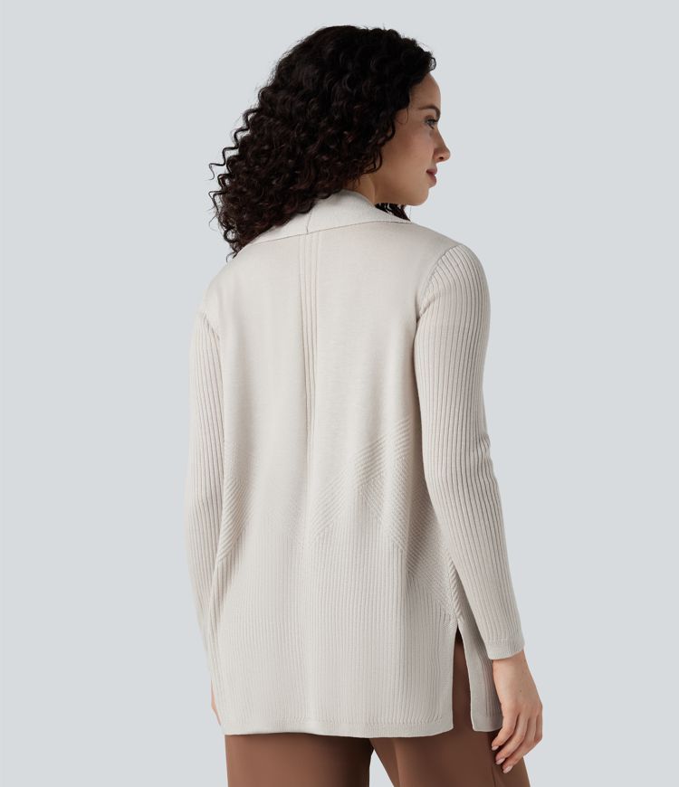 cardigan de travail à revers manches longues et ourlet fendu