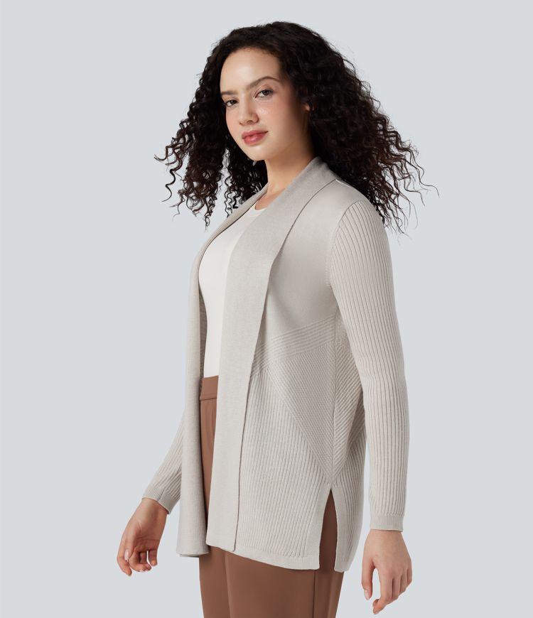 cardigan de travail à revers manches longues et ourlet fendu