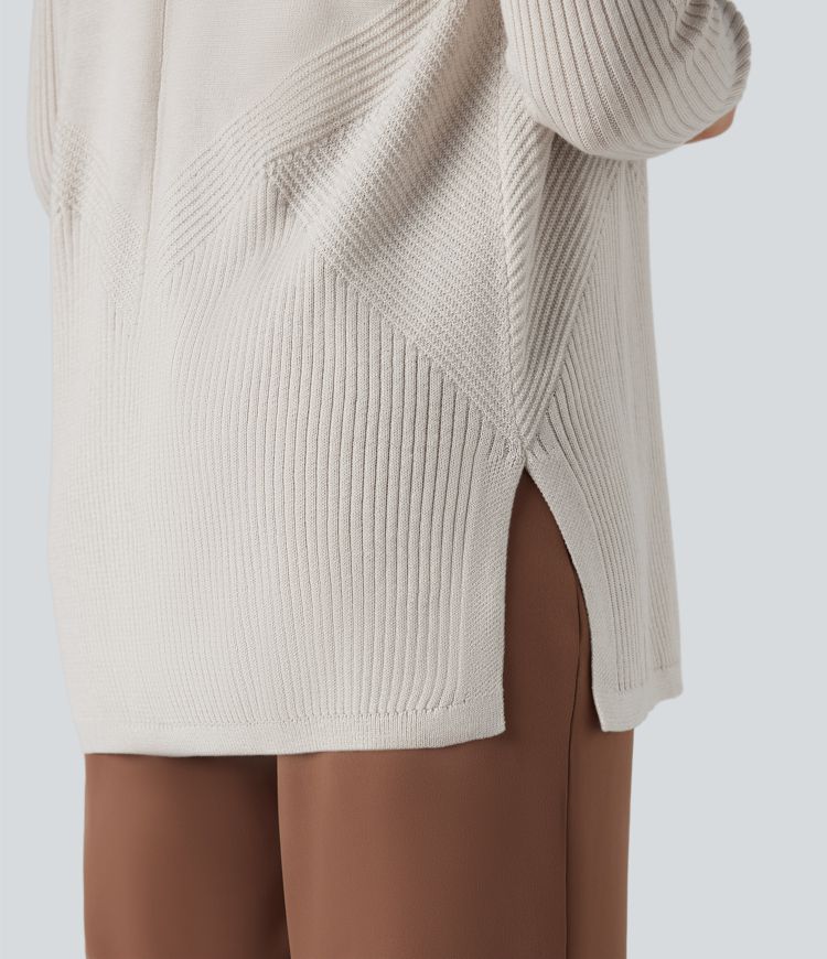 cardigan de travail à revers manches longues et ourlet fendu