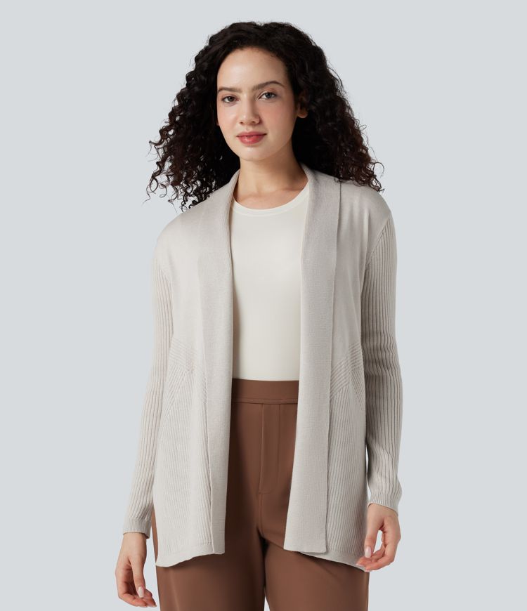 cardigan de travail à revers manches longues et ourlet fendu