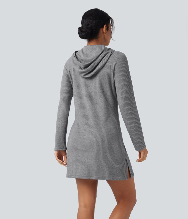 robe de randonnée courte à capuche manches longues et poches en maille côtelée avec poche