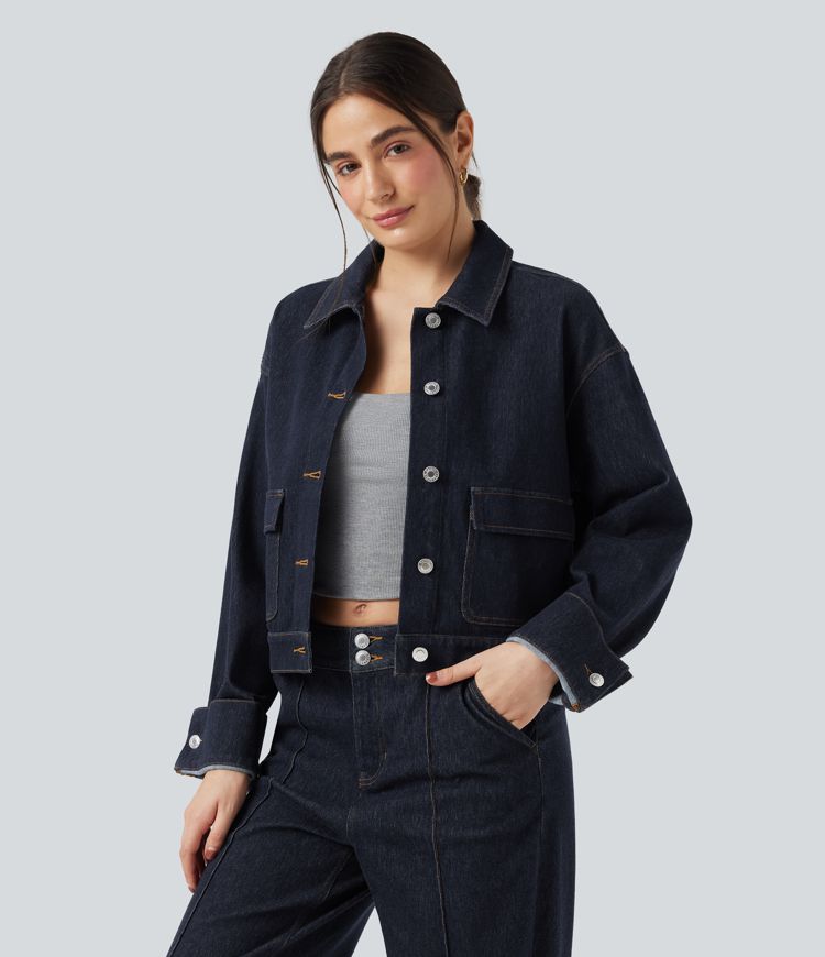 veste décontractée en jean à manches longues et col flexible halara