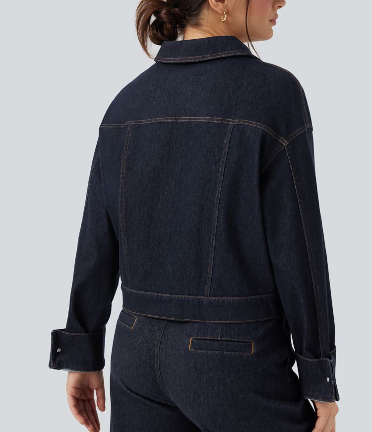 veste décontractée en jean à manches longues et col flexible halara