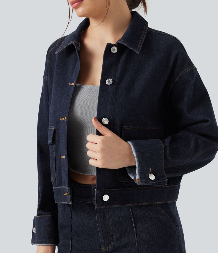 veste décontractée en jean à manches longues et col flexible halara