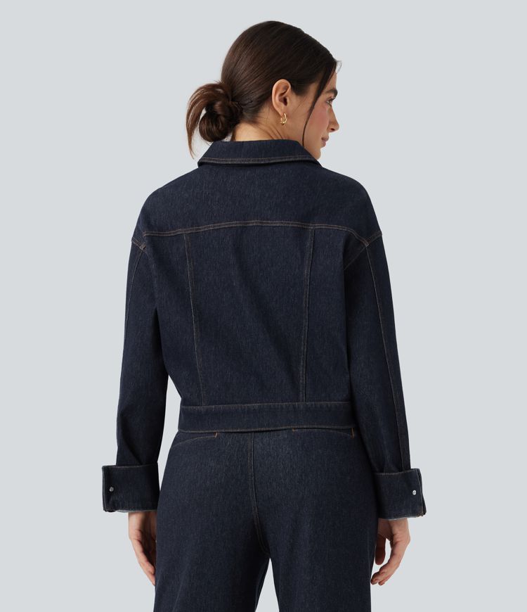 veste décontractée en jean à manches longues et col flexible halara