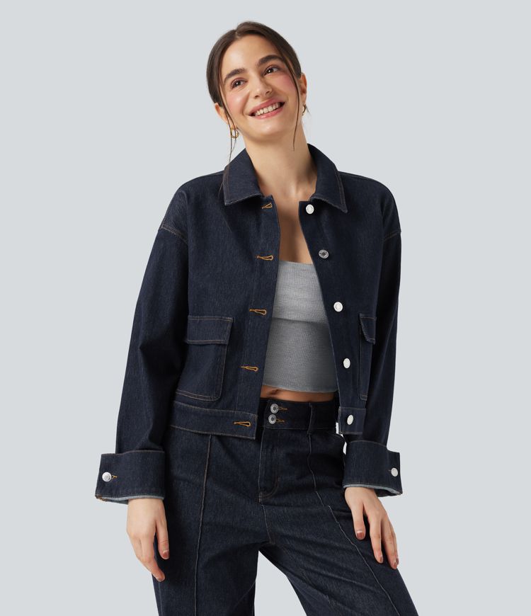 veste décontractée en jean à manches longues et col flexible halara