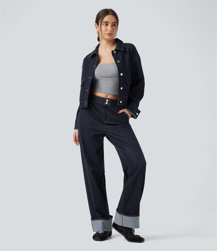 veste décontractée en jean à manches longues et col flexible halara