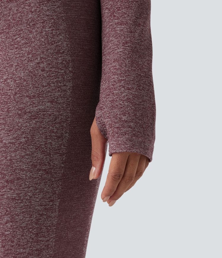veste de yoga chaude oneform seamless flow à col montant fermeture éclair et manches longues avec passe-pouces