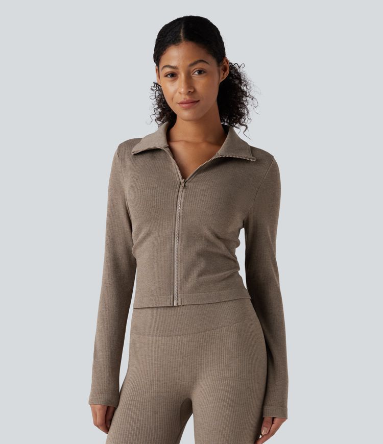 veste de yoga chaude à manches longues oneform seamless flow avec fermeture éclair