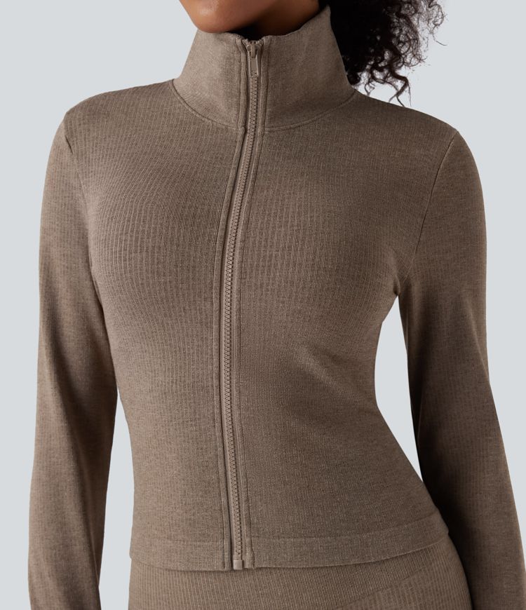 veste de yoga chaude à manches longues oneform seamless flow avec fermeture éclair