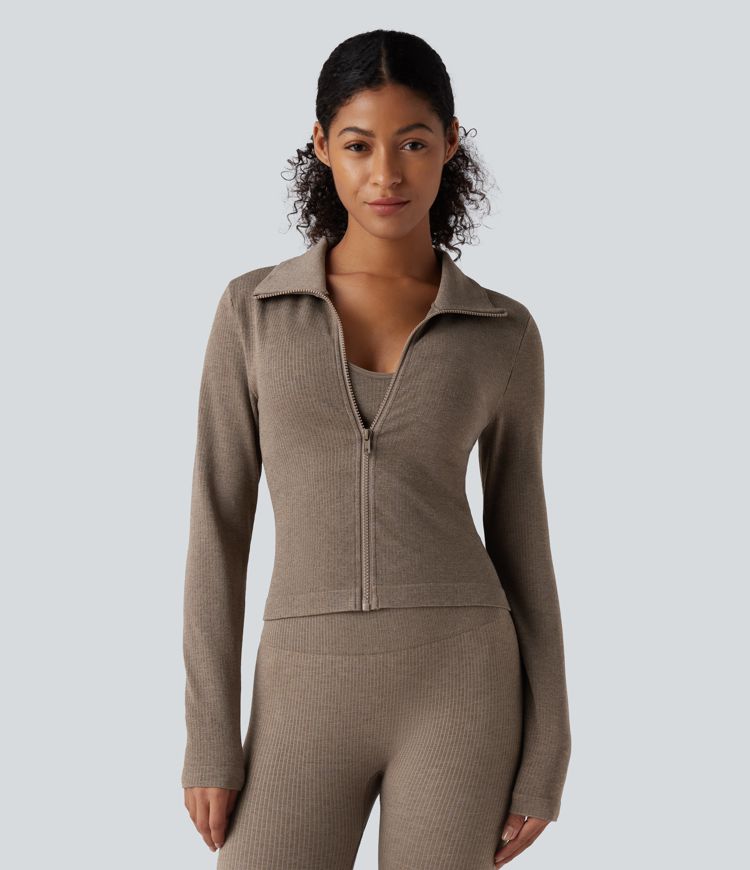 veste de yoga chaude à manches longues oneform seamless flow avec fermeture éclair