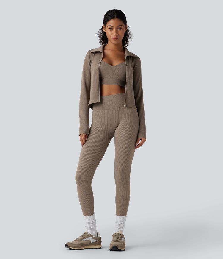 veste de yoga chaude à manches longues oneform seamless flow avec fermeture éclair