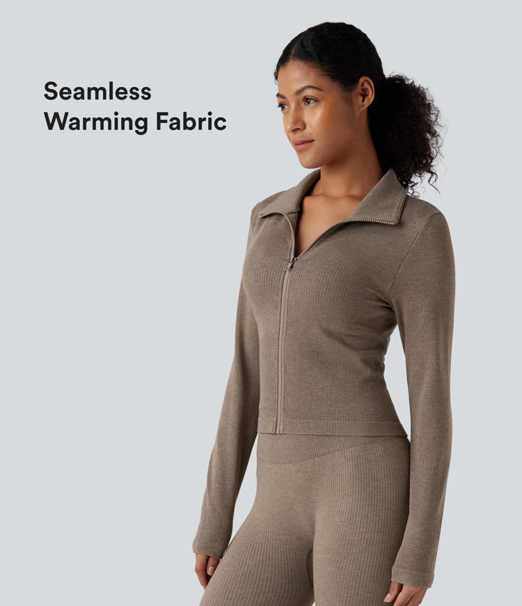 veste de yoga chaude à manches longues oneform seamless flow avec fermeture éclair