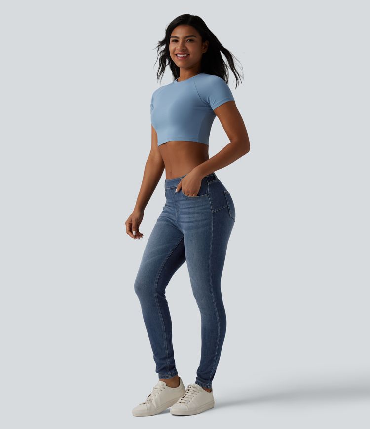 jean skinny décontracté taille mi-haute halara flex curvy avec poches