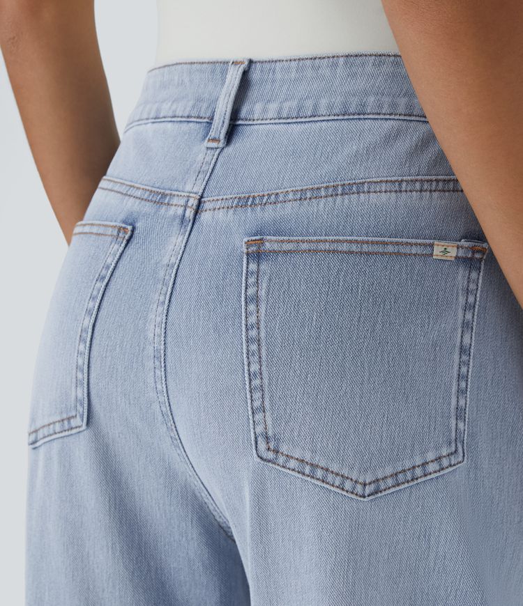 jean décontracté délavé halara flex taille haute avec poches zippées