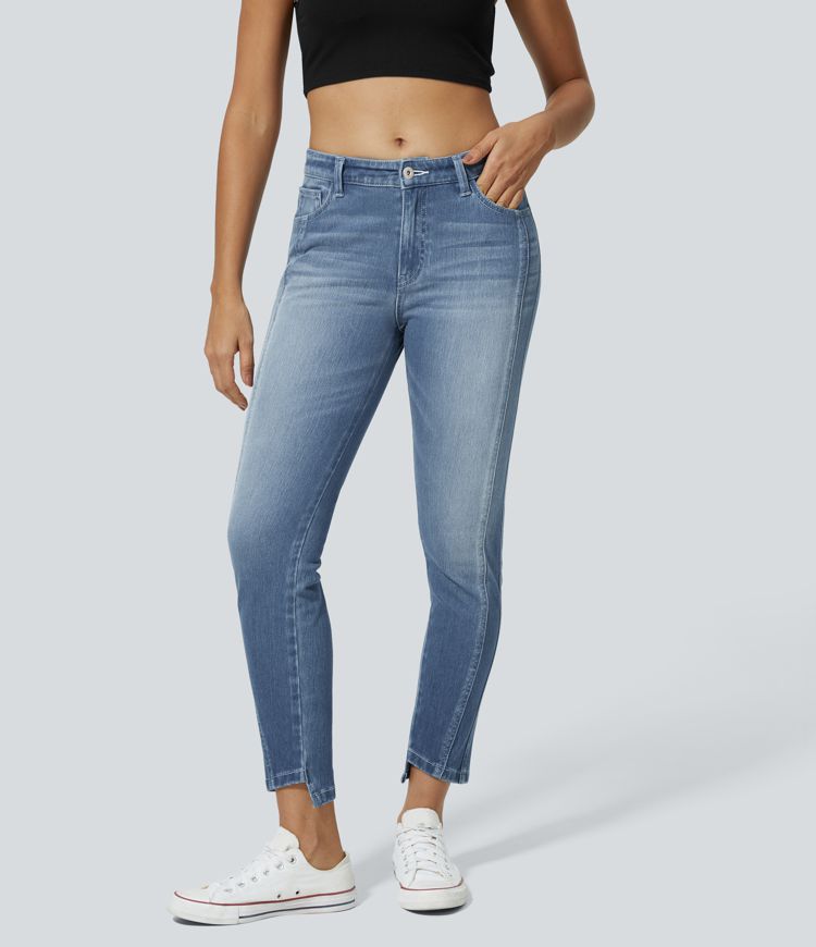 jean skinny décontracté halara flex taille mi-basse avec poches zippées