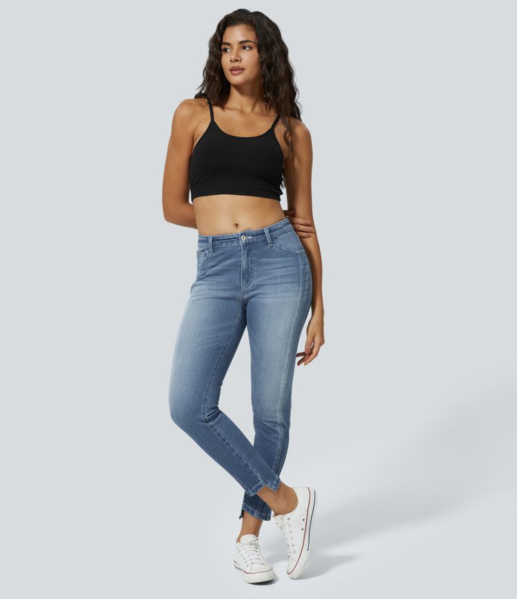 jean skinny décontracté halara flex taille mi-basse avec poches zippées