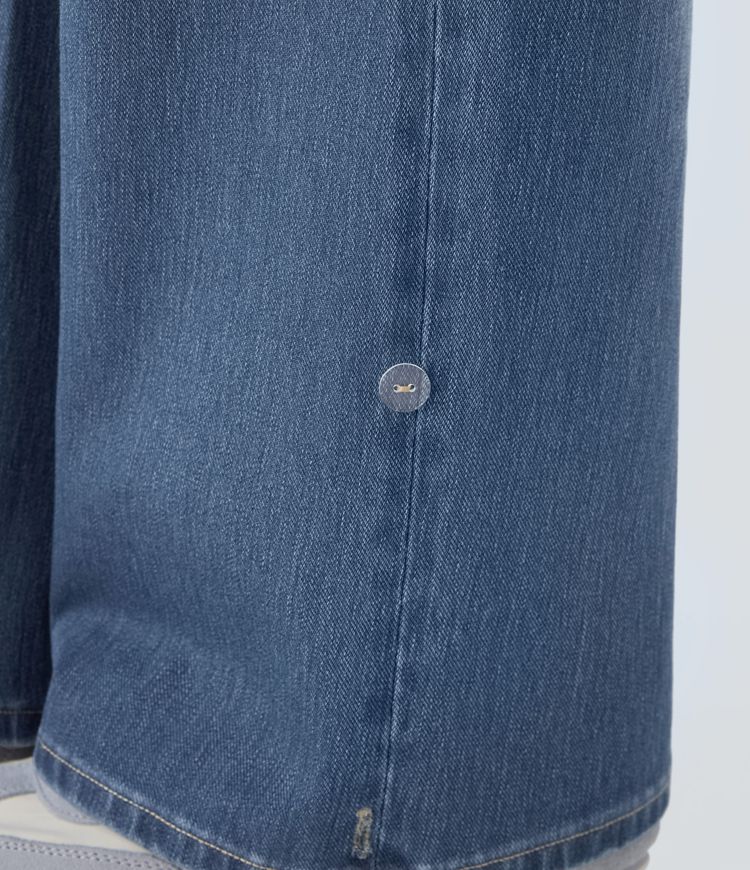 jean décontracté halara flex taille haute poches ourlet ajustable jambes larges délavé