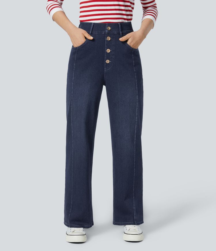 jean boyfriend décontracté à taille haute et poches décoratives halara flex
