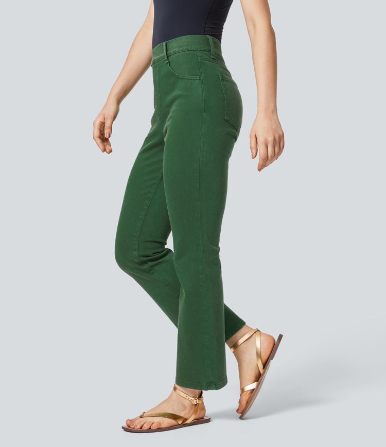 jean halara flex taille haute à poches coupe bootcut décontractée et colorée