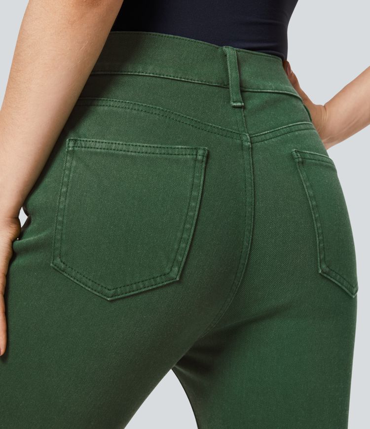 jean halara flex taille haute à poches coupe bootcut décontractée et colorée