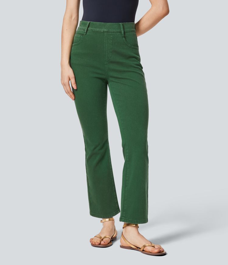 jean halara flex taille haute à poches coupe bootcut décontractée et colorée