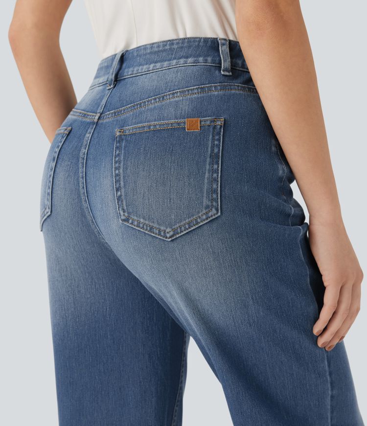 jean décontracté taille haute à jambes droites et poches halara flex