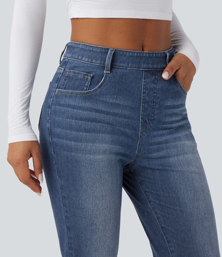 jean slim décontracté taille haute halara flex à ourlet roulé et poches