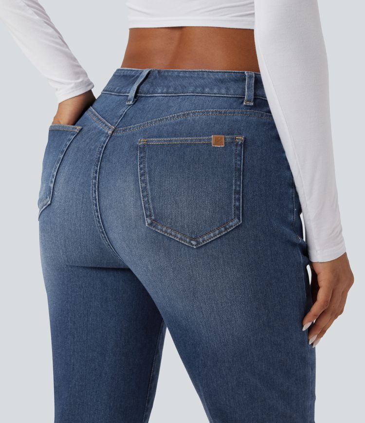 jean slim décontracté taille haute halara flex à ourlet roulé et poches