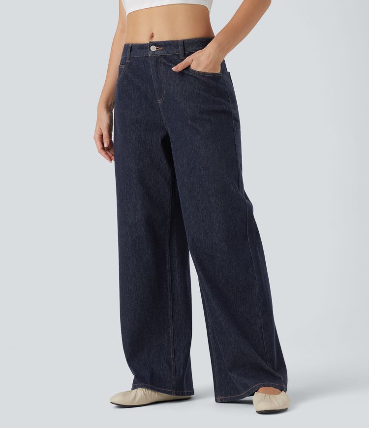 jean décontracté halara flex à taille mi-haute jambes larges déperlant et résistant à lhuile avec poches
