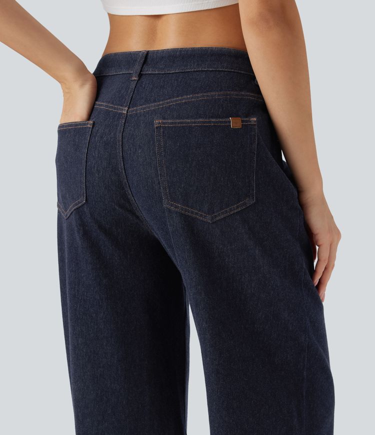 jean décontracté halara flex à taille mi-haute jambes larges déperlant et résistant à lhuile avec poches