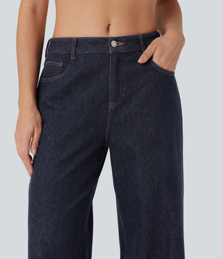jean décontracté halara flex à taille mi-haute jambes larges déperlant et résistant à lhuile avec poches