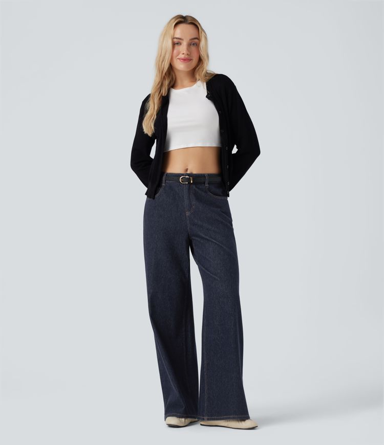 jean décontracté halara flex à taille mi-haute jambes larges déperlant et résistant à lhuile avec poches