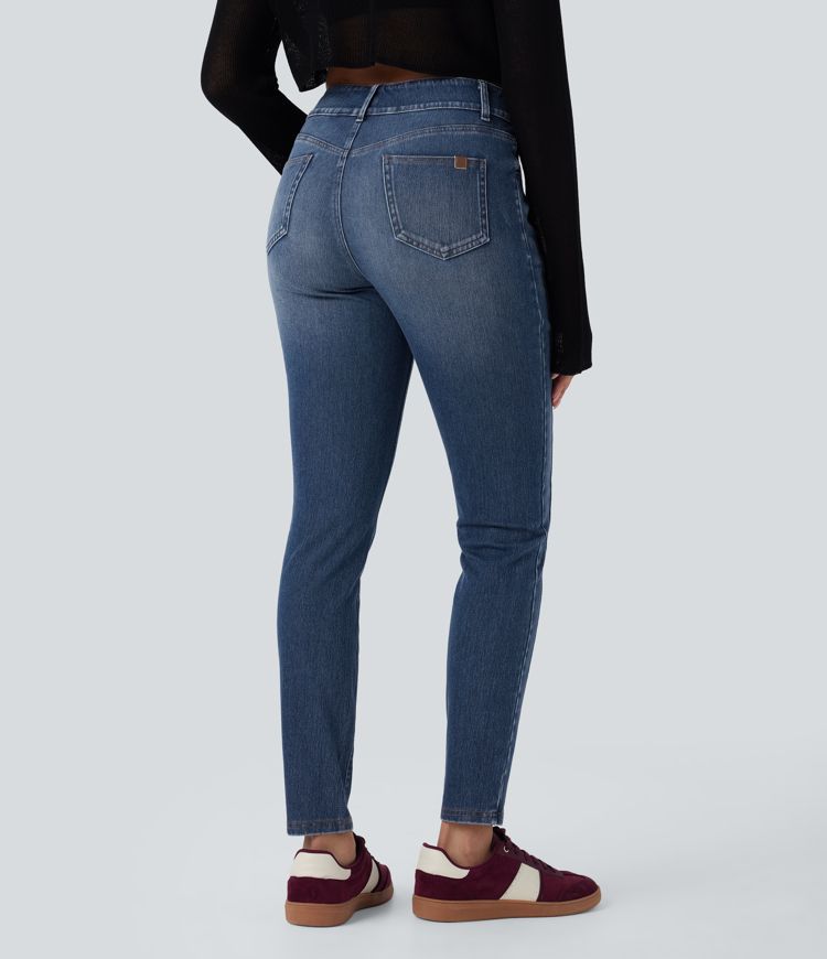 jean skinny décontracté halara flex taille mi-haute délavé avec poches