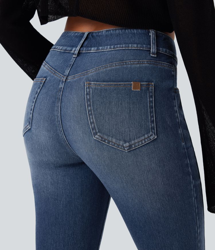 jean skinny décontracté halara flex taille mi-haute délavé avec poches