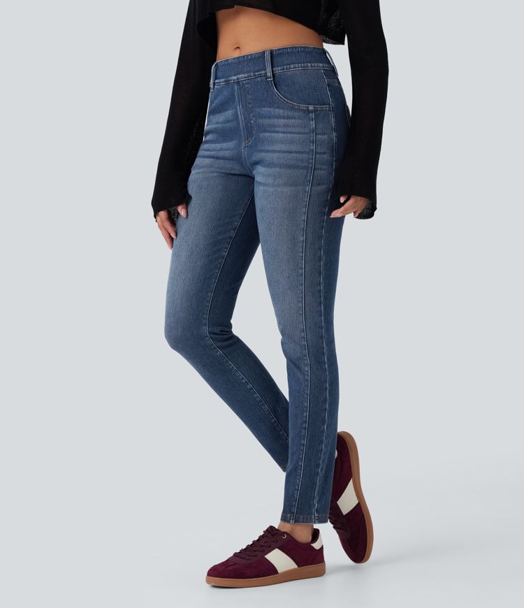 jean skinny décontracté halara flex taille mi-haute délavé avec poches