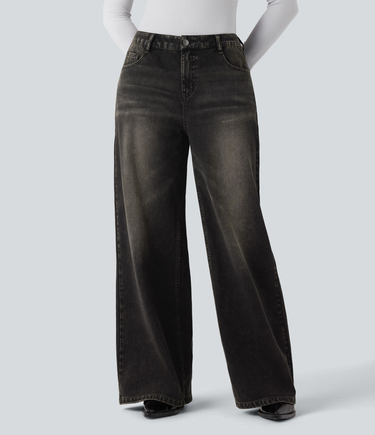 jean halara flex taille basse coupe décontractée jambes larges et poches