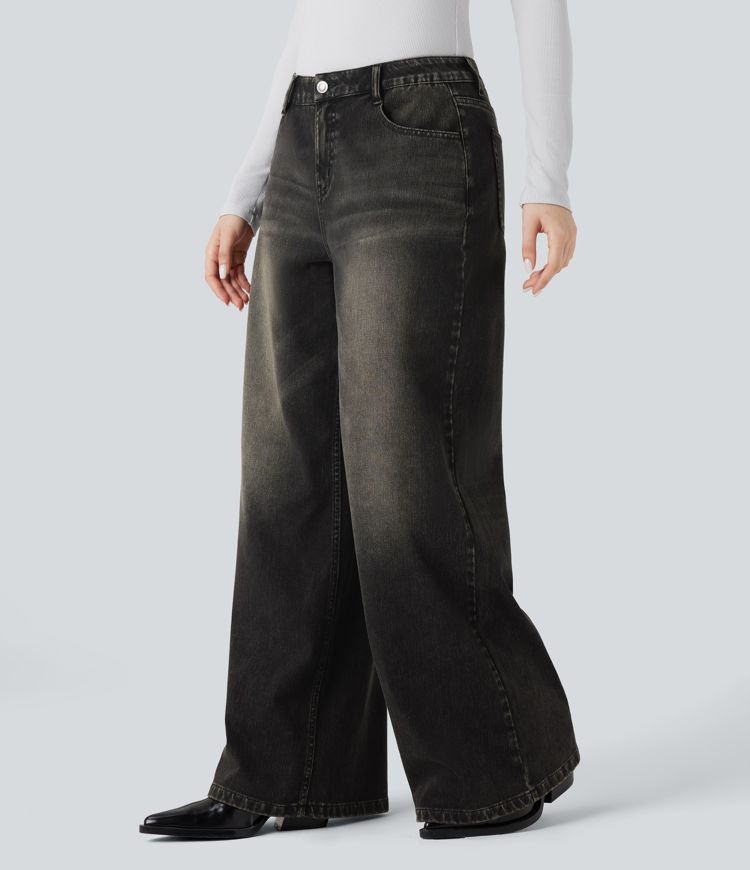 jean halara flex taille basse coupe décontractée jambes larges et poches