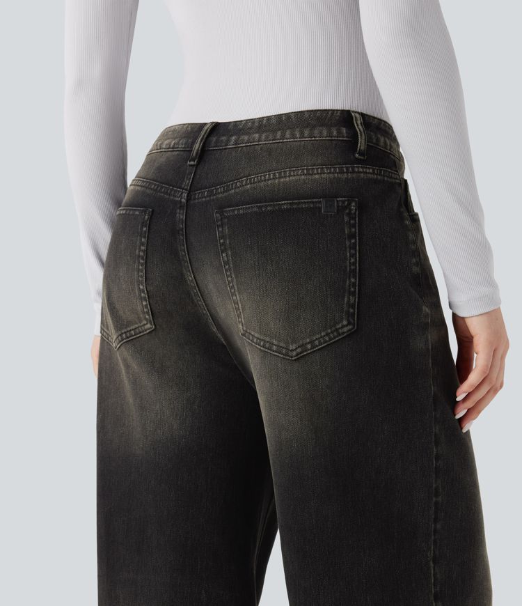 jean halara flex taille basse coupe décontractée jambes larges et poches