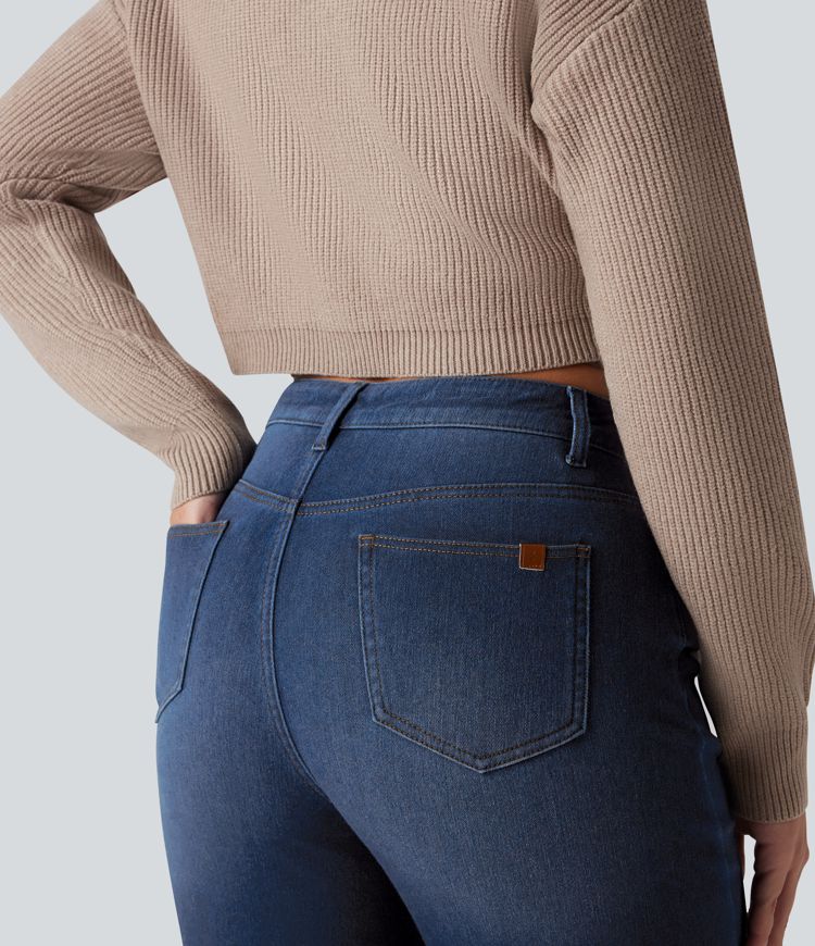 jean décontracté en molleton taille haute halara flex à jambes droites et poches