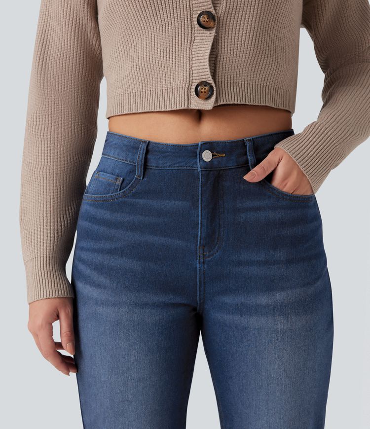 jean décontracté en molleton taille haute halara flex à jambes droites et poches