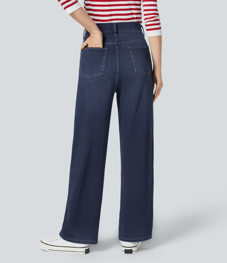 jean boyfriend décontracté à taille haute et poches décoratives halara flex