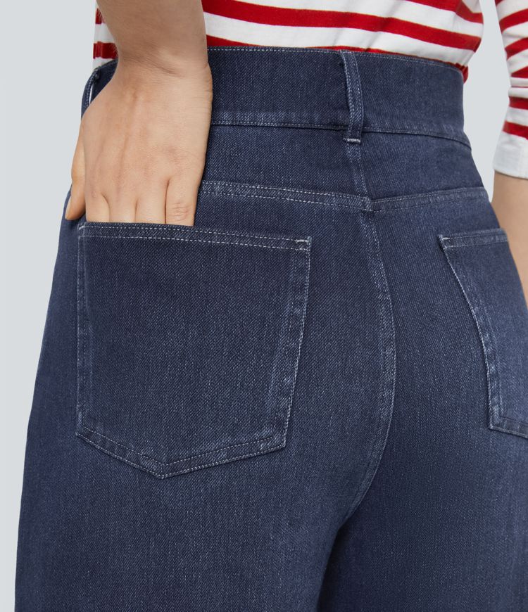 jean boyfriend décontracté à taille haute et poches décoratives halara flex