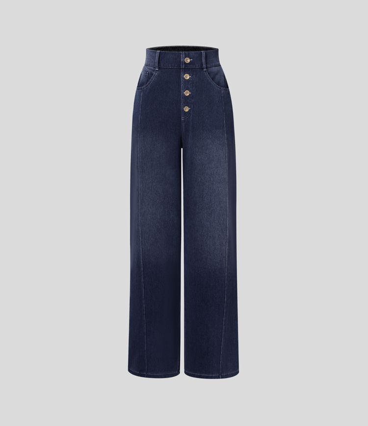jean boyfriend décontracté à taille haute et poches décoratives halara flex