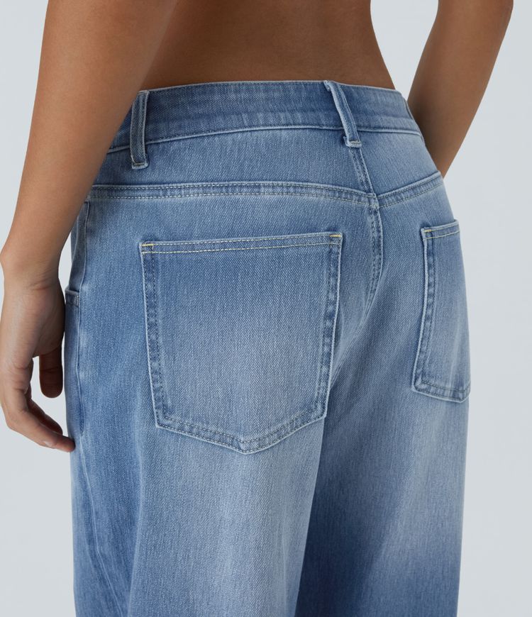 jean boyfriend décontracté halara flex taille basse poches ourlet roulé délavé