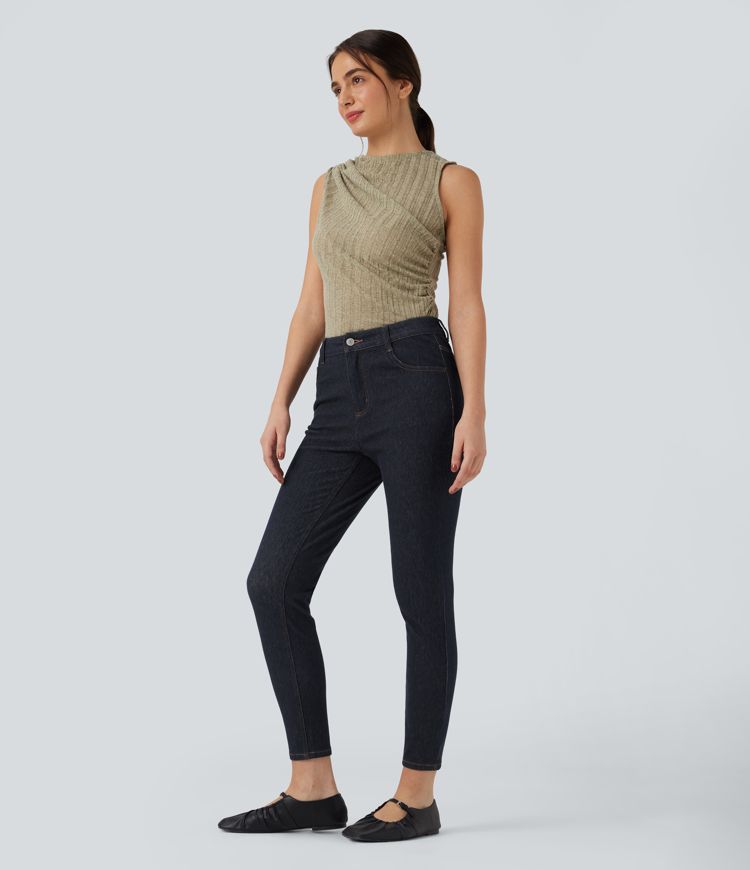 jean skinny décontracté taille mi-haute avec poches halara flex déperlant et résistant à lhuile